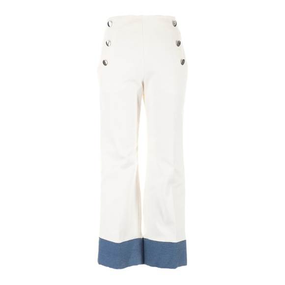 Vilagallo White Ankle Flare Sailor Jeans 42 US 10 Nautical Coastal Tailored Pant - Picture 1 of 10